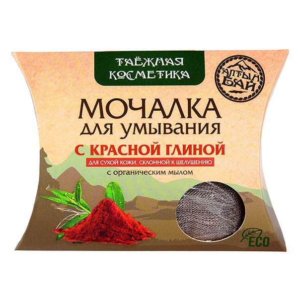 Мочалка для умывания с органическим мылом С красной глиной (Для сухой кожи), 60 г Мочалка для умывания с органическим мылом С красной глиной (Для сухой кожи), 60 г