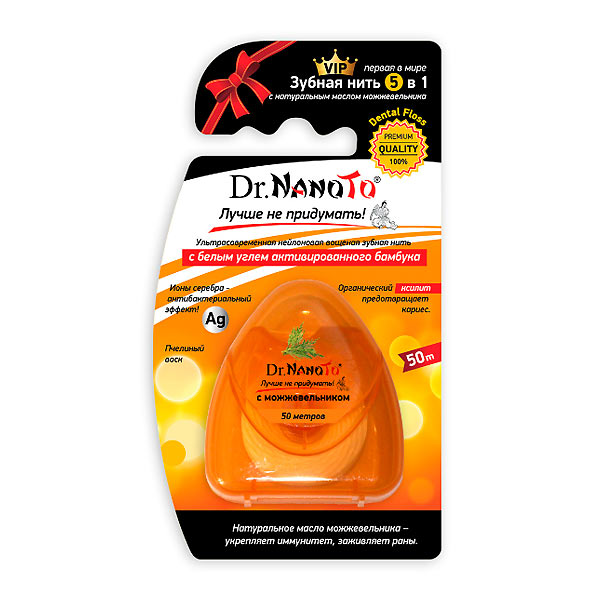 Зубная нить 5 в 1 с МОЖЖЕВЕЛЬНИКОМ Dr.NanoTo, 50 м Зубная нить 5 в 1 с МОЖЖЕВЕЛЬНИКОМ Dr.NanoTo, 50 м