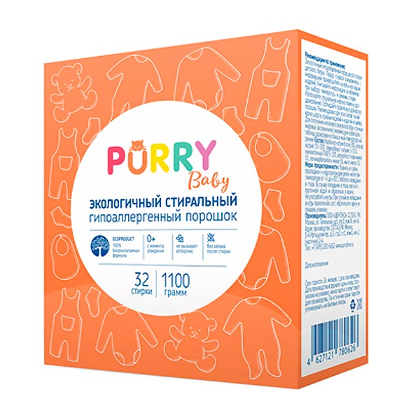 Порошок-концентрат стиральный Baby Гипоаллергенный Purry, 1100 г Порошок-концентрат стиральный Baby Гипоаллергенный Purry, 1100 г