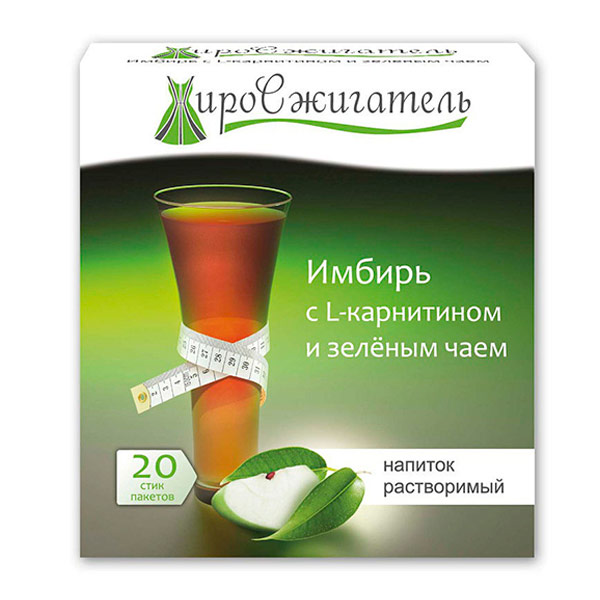 Жиросжигатель Имбирь с L-карнитином и Зеленым чаем, напиток растворимый 20 стик/п х 5,0 г Жиросжигатель Имбирь с L-карнитином и Зеленым чаем, напиток растворимый 20 стик/п х 5,0 г
