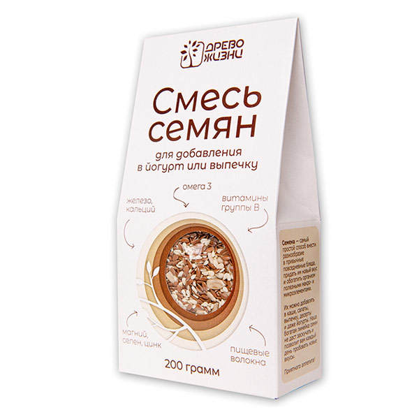 Смесь семян для добавления в йогурт и выпечку (лён, семена подсолнечника, кунжут), 200 г Смесь семян для добавления в йогурт и выпечку (лён, семена подсолнечника, кунжут), 200 г