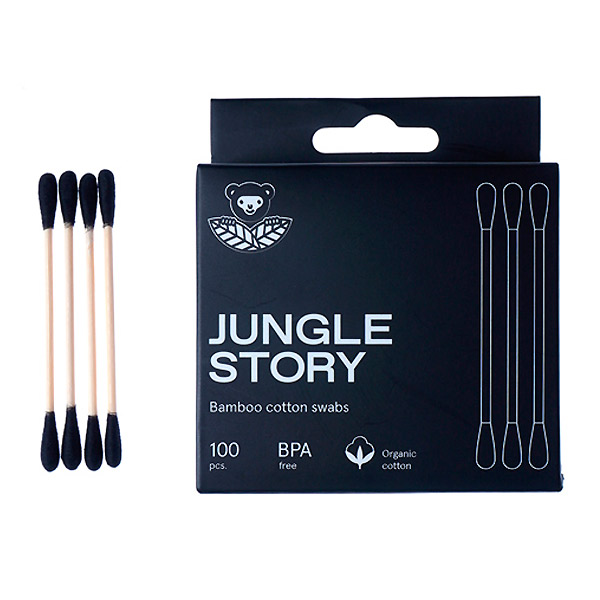 Палочки ватные, с чёрным ультрамягким хлопком Jungle Story, 100 шт.