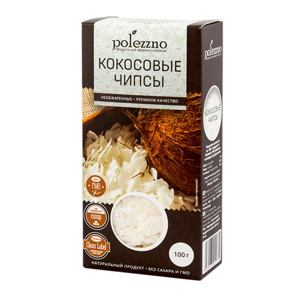 Чипсы кокосовые Polezzno, 100 г Чипсы кокосовые Polezzno, 100 г