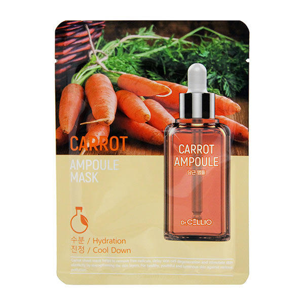 Маска для лица тканевая Ампульная с экстрактом Моркови CARROT Dr.CELLIO, 25 мл Маска для лица тканевая Ампульная с экстрактом Моркови CARROT Dr.CELLIO, 25 мл