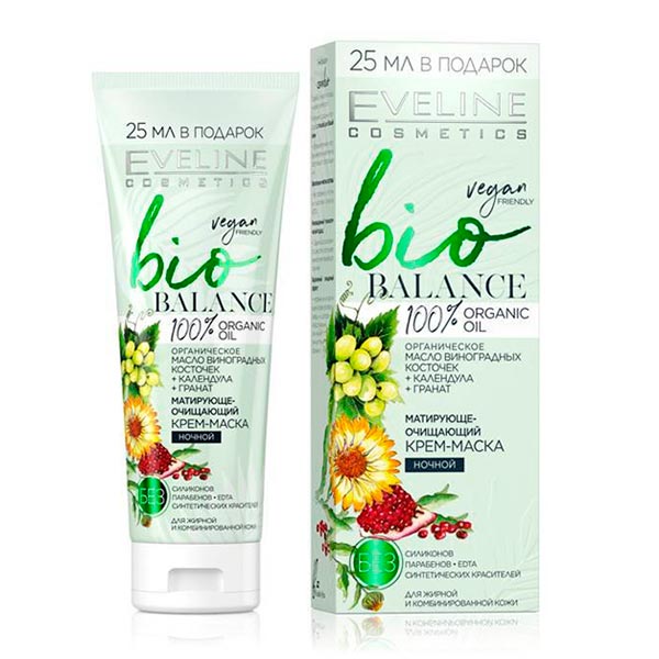 Крем-маска ночной Матирующе-очищающий bio BALANCE EVELINE, 75 мл Крем-маска ночной Матирующе-очищающий bio BALANCE EVELINE, 75 мл