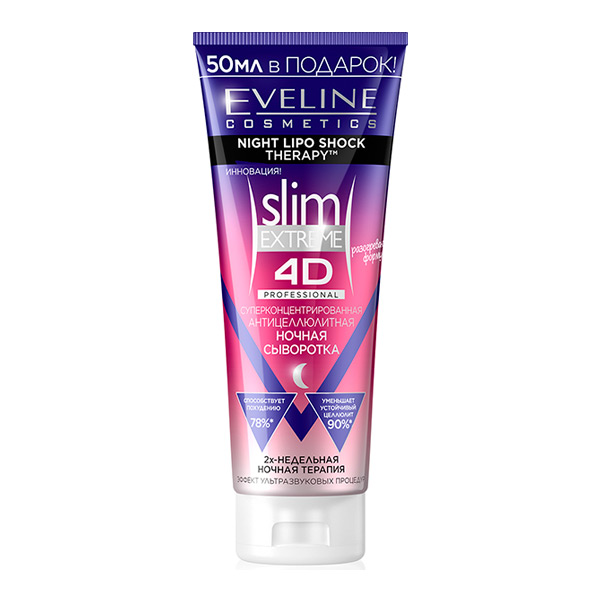 Сыворотка cуперконцентрированная Антицеллюлитная ночная SLIM EXTREME 4D EVELINE, 250 мл Сыворотка cуперконцентрированная Антицеллюлитная ночная SLIM EXTREME 4D EVELINE, 250 мл