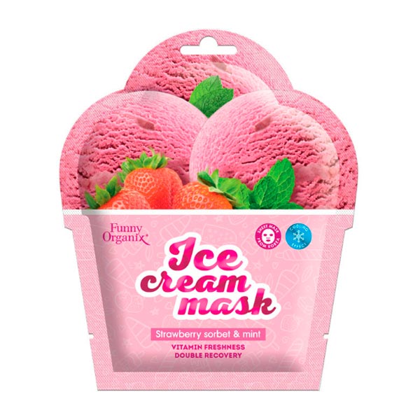 Охлаждающая тканевая маска-мороженое для лица Funny Organix STRAWBERRY SORBET & MINT, 22 г Охлаждающая тканевая маска-мороженое для лица Funny Organix STRAWBERRY SORBET & MINT, 22 г