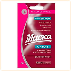 Маска-скраб косметическая с женьшенем и золотым корнем Очищающая, 60 г Маска-скраб косметическая с женьшенем и золотым корнем Очищающая, 60 г