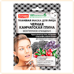 Маска для лица тканевая Народные рецепты Черная Камчатская Глина, 25 мл Маска для лица тканевая Народные рецепты Черная Камчатская Глина, 25 мл