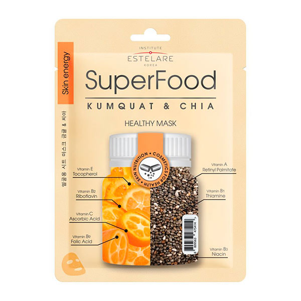 Маска для лица тканевая Кумкват и Чиа SUPERFOOD Estelare, 25 г Маска для лица тканевая Кумкват и Чиа SUPERFOOD Estelare, 25 г